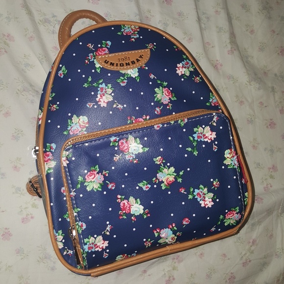 UNIONBAY Other - Floral with white dots navy mini backpack purse